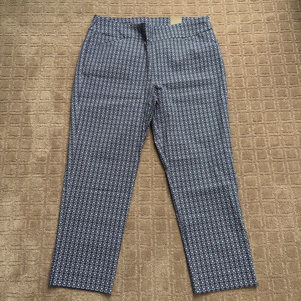 Chico's Diamond Geo Josie Slim Ankle Pull On Pant Women 3 / XL Blue Preppy NWT